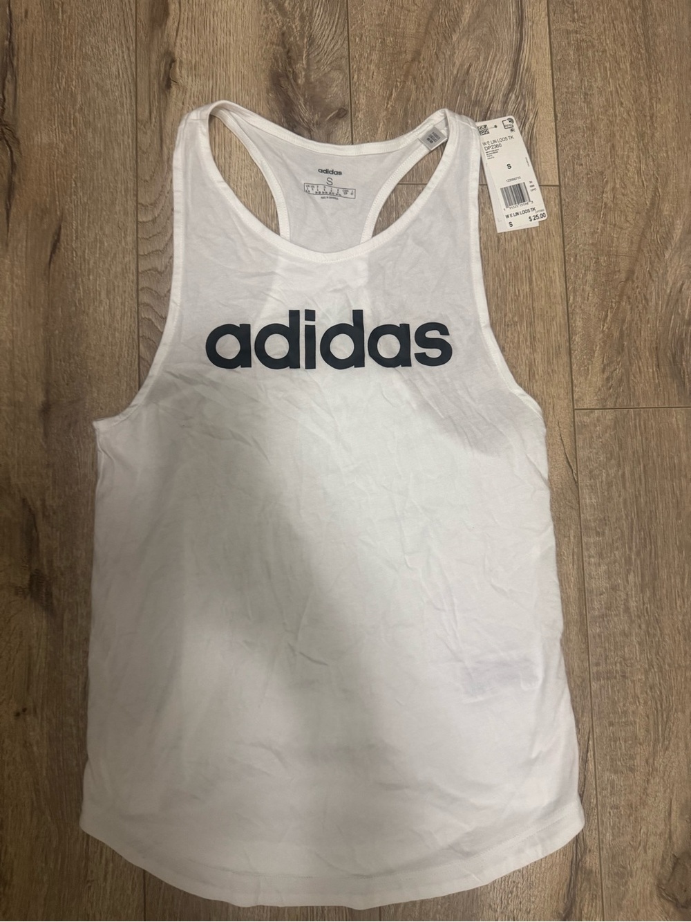 adidas White Racerback Tank with Black Logo